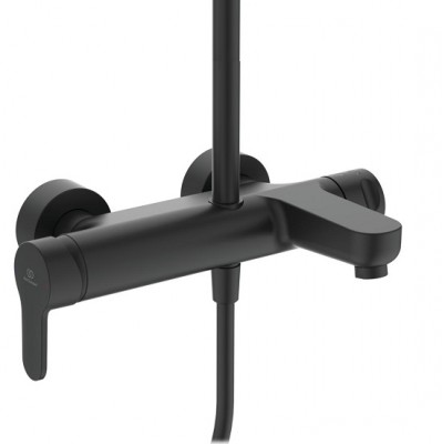 SISTEM DUS CERAFINE O, BATERIE MONOCOMANDA CU PIPA CADA,  SILK BLACK ,CAP DUS 200 MM, FURTUN IDEALFLEX 1750MM SI PARA 100 MM